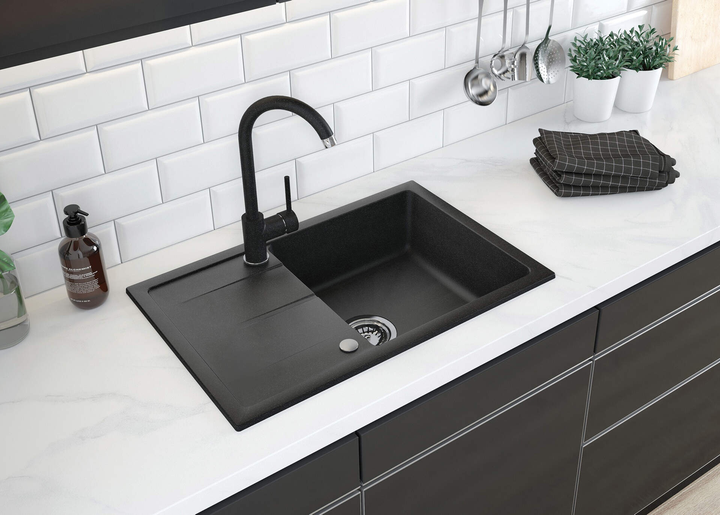 Zlewozmywak granitowy z baterią Deante Leda 670x440x164 mm (ZRDA2113) - obraz 2