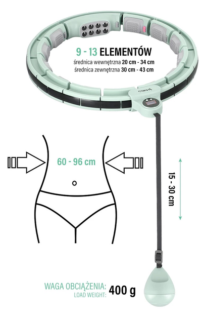 Hula-hop HMS HHM13 magnetyczny z licznikiem i pasem BR163 Black Zielony (5907695552683) - obraz 10