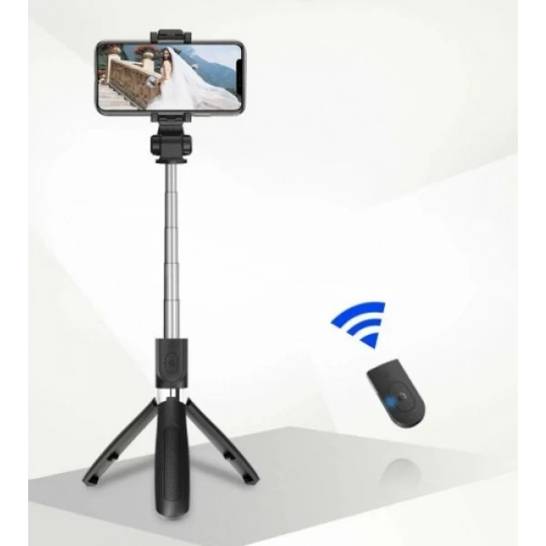 Селфи палка штатив тренога для телефона Bluetooth с пультом Selfie Stick L01 Черный - Фото 1 Селфи палка штатив тренога для телефона Bluetooth с пультом Selfie Stick L01 Черный - изображение 1