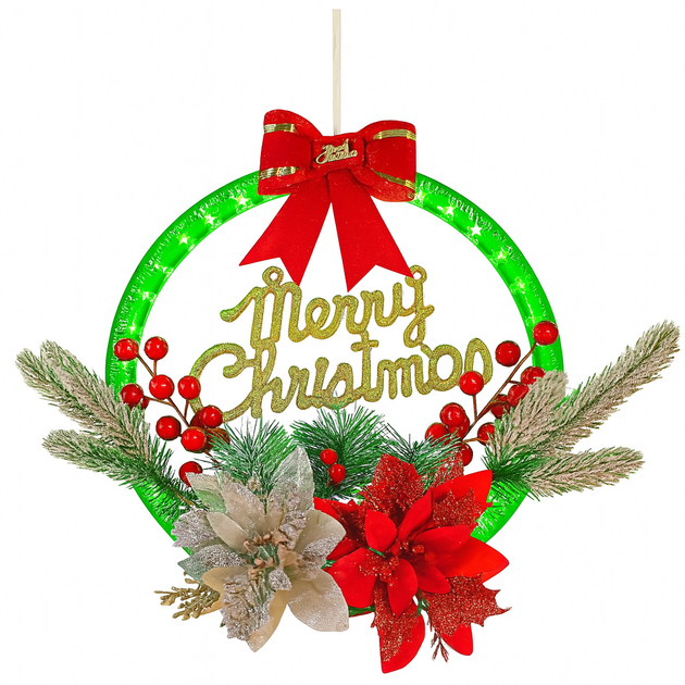 Светодиодный Рождественский Венок Merry Christmas - Фото 1 Светодиодный Рождественский Венок Merry Christmas - изображение 1