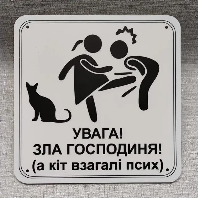 Табличка Увага зла господиня а кіт взагалі псих - изображение 3