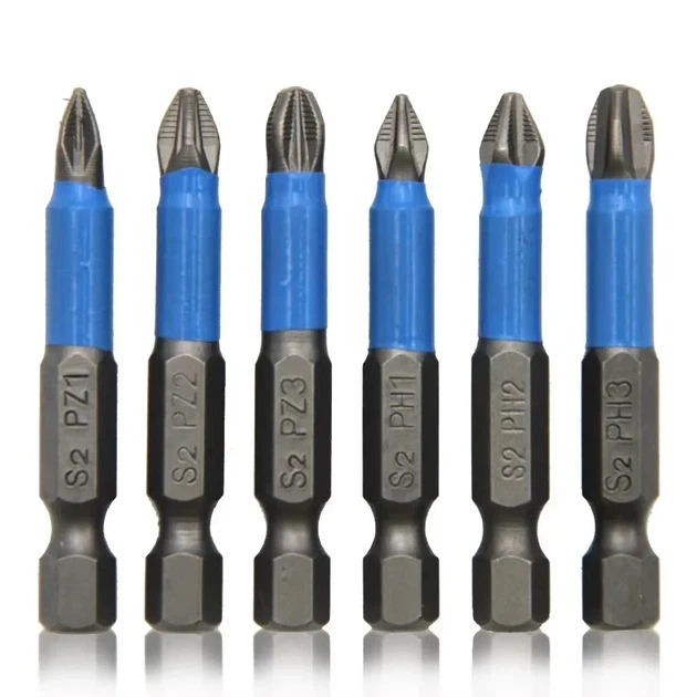 Набор магнитных противоскользящих бит PH2 6шт (PH1 PH2 PH3 PZ1 PZ2 PZ3 - 50мм) blue - изображение 2