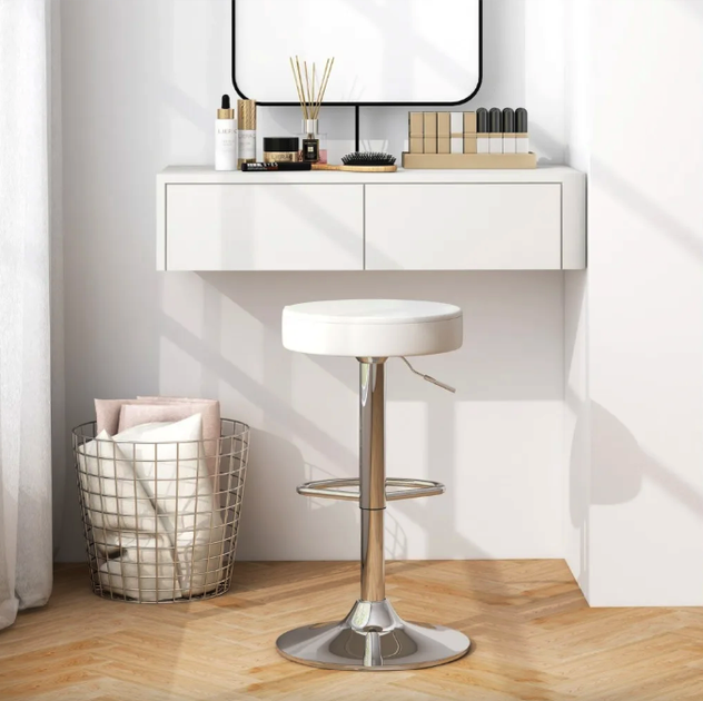 Комплект барних стільців Costway Loreto White круглі табурети 2 шт - зображення 4