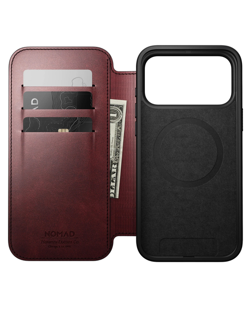 Кожаный чехол-книжка Nomad Modern Folio Horween Burgundy для iPhone 17 Pro - Фото 11 Кожаный чехол-книжка Nomad Modern Folio Horween Burgundy для iPhone 17 Pro - изображение 11