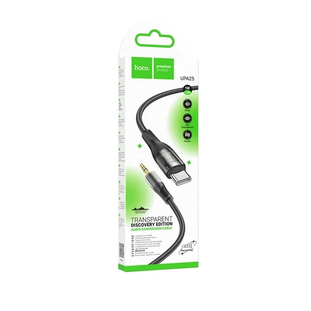 Аудіокабель HOCO UPA25 Transparent Discovery Edition Digital Audio Conversion Cable Type-C Black (6931474791177) - Фото 2 Аудіокабель HOCO UPA25 Transparent Discovery Edition Digital Audio Conversion Cable Type-C Black (6931474791177) - зображення 2