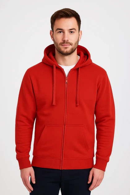 Толстовка з капюшоном і блискавкою JHK, унісекс, HOODED SWEATSHIRT, червона, розмір XL - Фото 1 Толстовка з капюшоном і блискавкою JHK, унісекс, HOODED SWEATSHIRT, червона, розмір XL - зображення 1