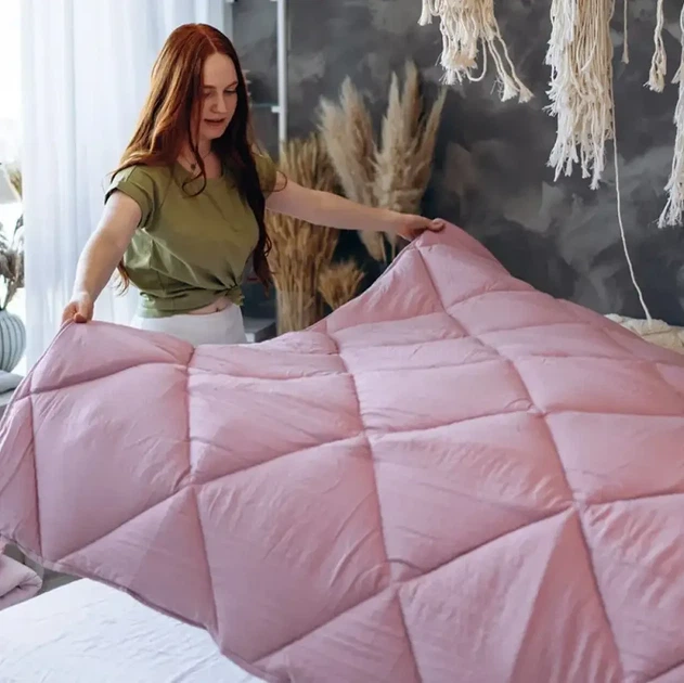 Одеяло полуторное 140×200 зимнее теплое 350 г/м² антиаллергенное ТЕП Washed Cotton розовая пудра, хлопок - изображение 3