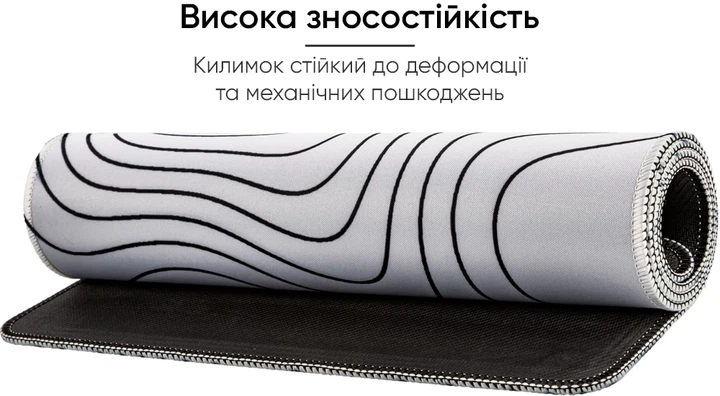 Игровой коврик для мыши мышки игровая поверхность Белая с Черными Волнами 800x300x3 мм Deyric Topography Control-Speed с прошитыми краями и нескользким резиновым основанием для ПК ноутбука гейминга работы обучения - изображение 5