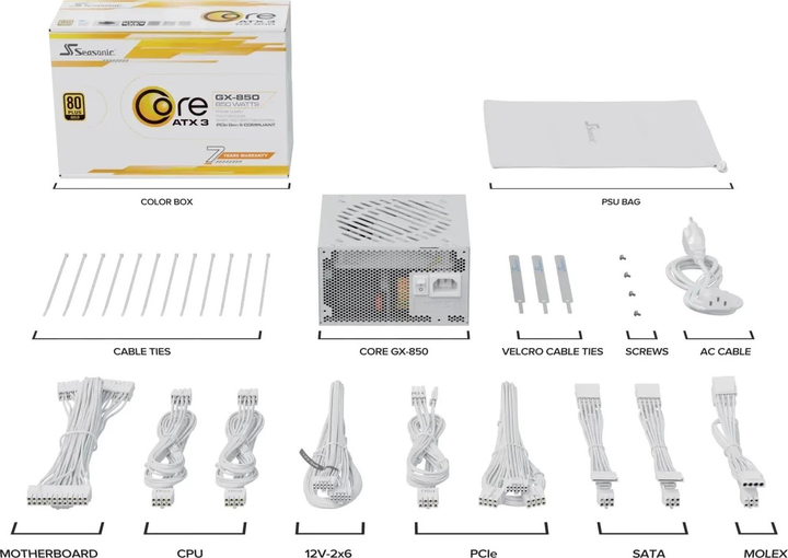 Zasilacz Seasonic CORE GX 850W White (SRP-CGX851-A5A32SF-W) - obraz 10