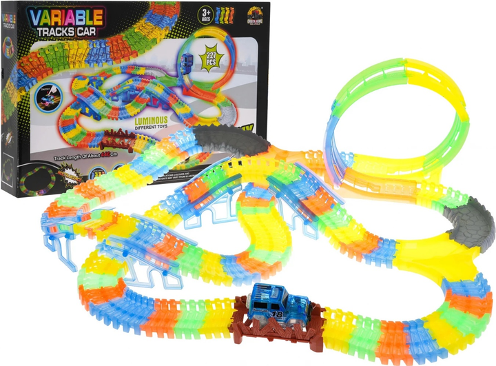 Tor wyścigowy fluorescencyjny Pętla + autko z LED + akcesoria 446 cm 227 el. (5903864958621) - obraz 7