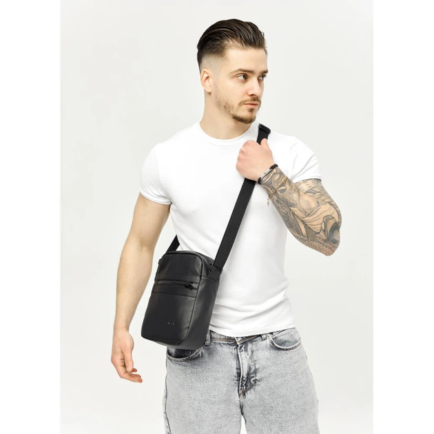 Чоловіча сумка месенджер з екошкіри Sambag Makros чорна - Фото 2 Чоловіча сумка месенджер з екошкіри Sambag Makros чорна - изображение 2