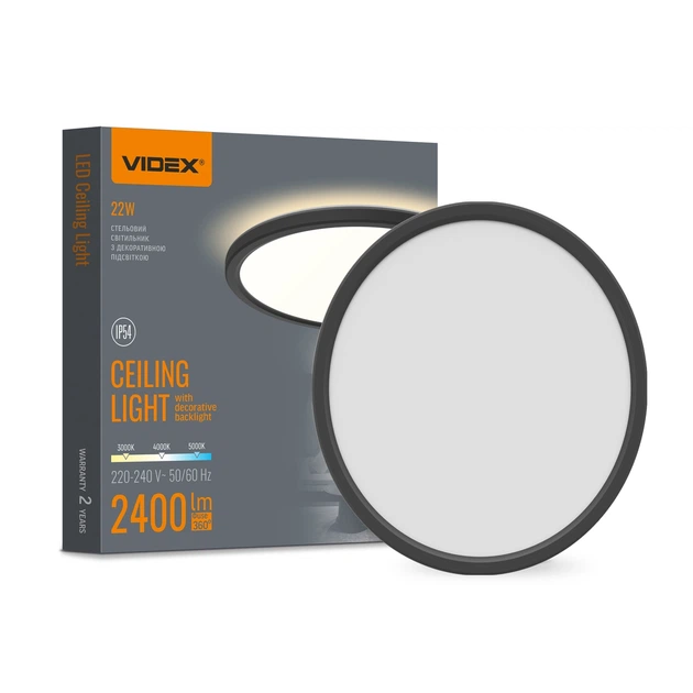 LED светильник с декоративной подсветкой VIDEX DL5R 22W 3000K-4000K-5000K Black (VL-DL5R-22CB) 28615 - Фото 1 LED светильник с декоративной подсветкой VIDEX DL5R 22W 3000K-4000K-5000K Black (VL-DL5R-22CB) 28615 - изображение 1