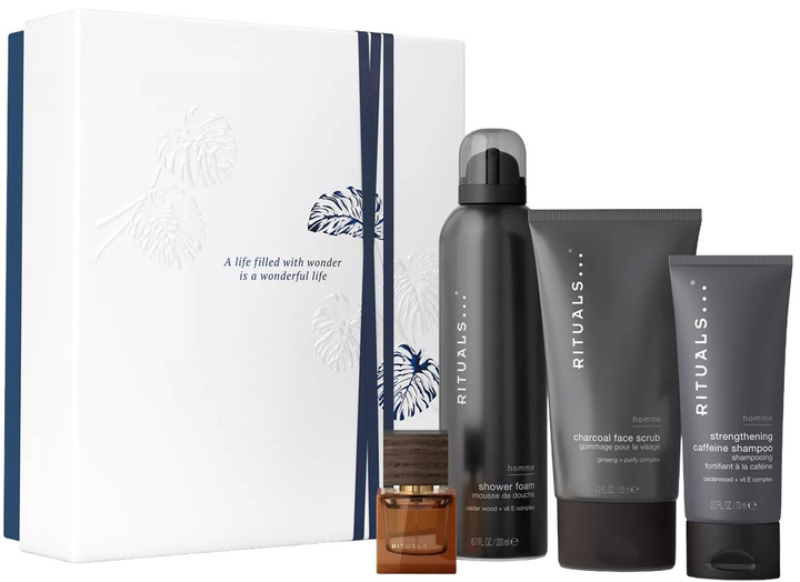 Zestaw Rituals The Ritual Of Homme Medium 2025 Woda perfumowana 15 ml + Żel-pianka pod prysznic 200 ml + Szampon 70 ml + Peeling do twarzy węglowy 125 ml (8719134201765) - obraz 1