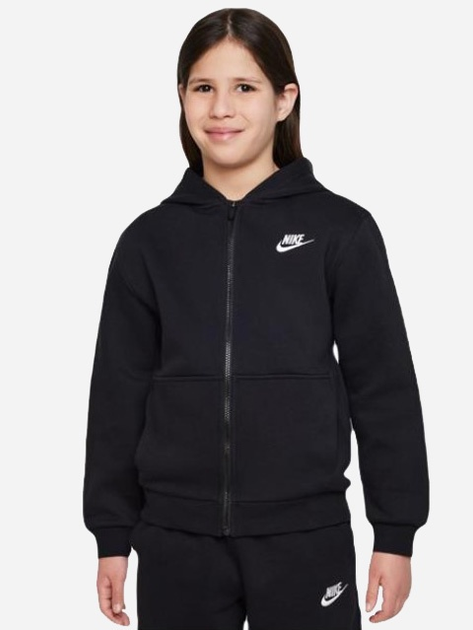 Bluza rozpinana z kapturem dziewczęca młodzieżowa Nike K Nsw Club Flc Hd Fz Ls Lbr FD3004-010 146-156 cm (L) Czarna (196607240748) - obraz 5