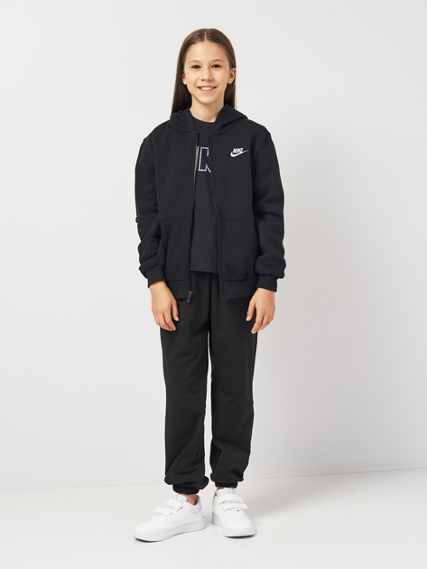 Bluza rozpinana z kapturem dziewczęca młodzieżowa Nike K Nsw Club Flc Hd Fz Ls Lbr FD3004-010 137-146 cm (M) Czarna (196607240731) - obraz 3