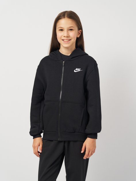Bluza rozpinana z kapturem dziewczęca Nike K Nsw Club Flc Hd Fz Ls Lbr FD3004-010 122-128 cm (XS) Czarna (196607240717) - obraz 1