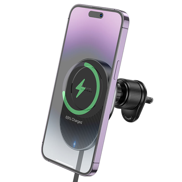 Держатель с беспроводным зарядным HOCO HW12 Guardian magnetic wireless (air outlet) 15W - Фото 7 Держатель с беспроводным зарядным HOCO HW12 Guardian magnetic wireless (air outlet) 15W - изображение 7