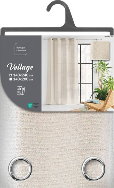 Firana na przelotkach Douceur d'interieur Luoline z efektem lnu Beżowa 140 x 240 cm (3574386276535) - obraz 1