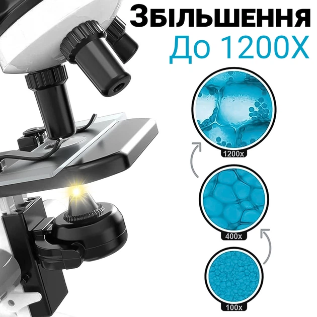 Дитячий мікроскоп для дитини з 1200х збільшенням OEM 1012A-1 для наукових досліджень, Білий - изображение 3