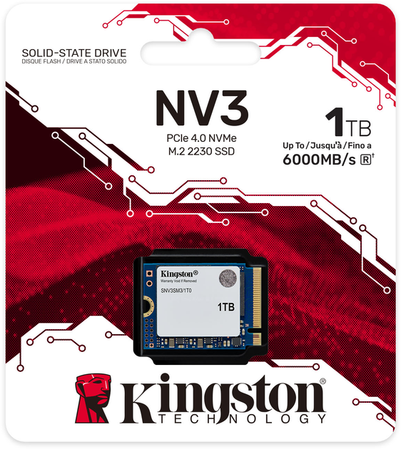 SSD диск Kingston NV3 1TB M.2 2230 NVMe PCIe 4.0 x4 3D NAND (SNV3SM3/1T0) (955555912876578) - Уцінка - зображення 3