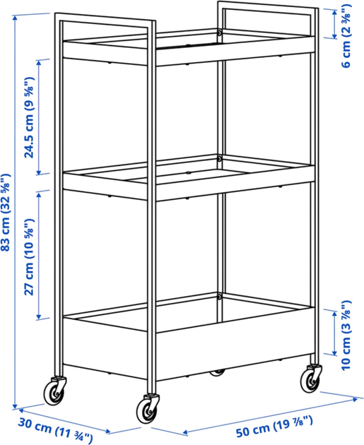 Етажерка Ikea Nissafors на колесах 50.5 x 30 x 83 см Чорна (203.997.77) - зображення 2