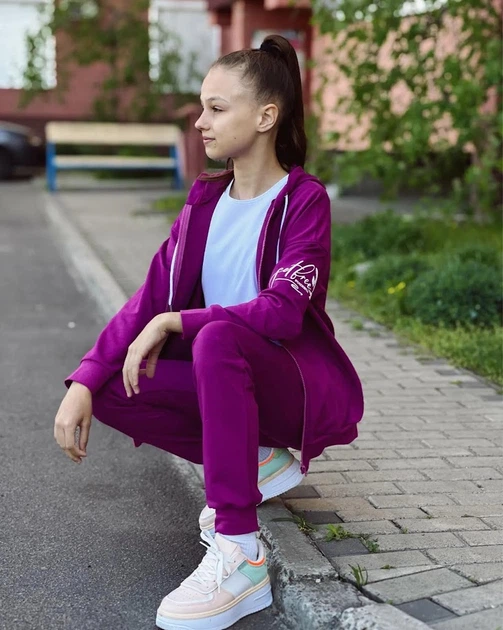 Спортивний костюм для дівчинки підлітковий (Zip-худі та штани) з написами Носи своє 158 Рожевий (p-14038-157658) - изображение 5
