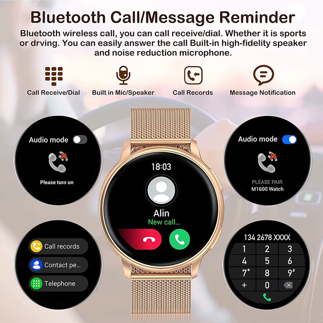 Жіночі смарт-годинник з можливістю дзвінків Smart Mevaden Black + додатковий ремінець - Фото 8 Жіночі смарт-годинник з можливістю дзвінків Smart Mevaden Black + додатковий ремінець - изображение 8