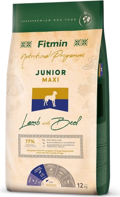 Сухий корм для цуценят Fitmin Maxi Junior Ягнятина з яловичиною 12 кг (8595237033362) - зображення 1