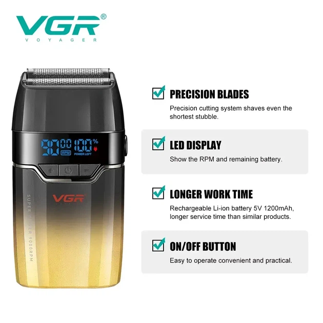 Профессиональный аккумуляторный шейвер для бритья бороды и усов VGR V-308 шейвер для идеальной гладкости - изображение 2