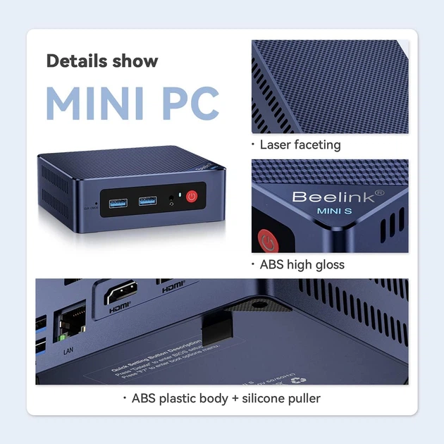 Мини ПК Beelink S12 Pro / Intel N100 / RAM 16GB / SSD 512GB / 2 х