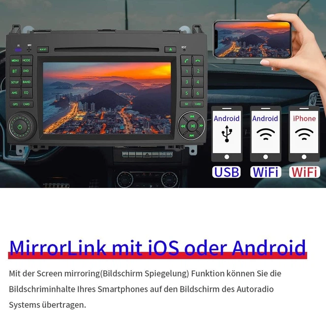 Штатная автомагнитола AWESAFE AW-M8B для Mercedes-Benz / 7" / Сенсорная / 2/32Гб / Android 12 / Apple CarPlay / Android Auto / Bluetooth / WI-FI / GPS / USB / CD / DVD / DAB+ - изображение 4