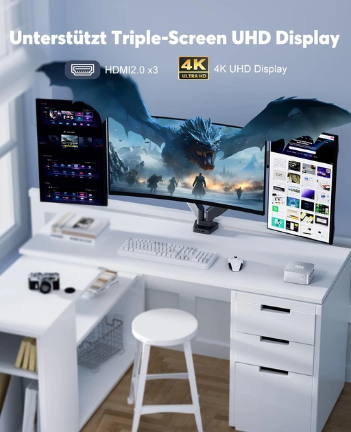 Мини ПК ACEMAGICIAN T8PLUS / Intel N100 / RAM 16GB / SSD 512GB / 3 x HDMI / 2 x LAN / Wi-Fi 5 / Bluetooth 4.2 / Windows 11 Pro / Серебристый - изображение 6
