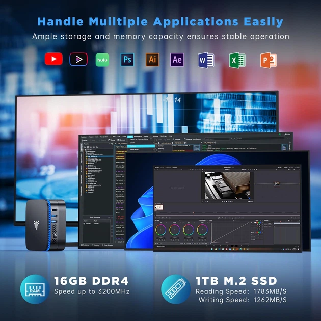 Мини ПК NiPoGi AK1PLUS / Intel Alder Lake-N97 / RAM 16GB / SSD 1TB / 2 x HDMI / 1 x LAN / Wi-Fi 5 / Bluetooth 4.2 / Windows 11 / Черный - изображение 4