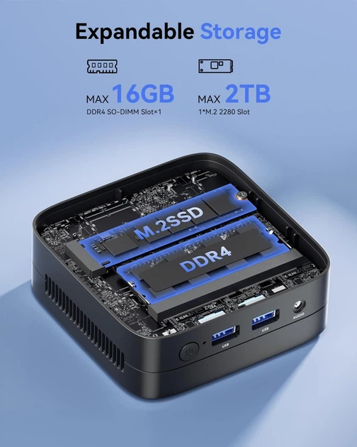 Мини ПК NiPoGi E1 / Intel N150 / RAM 16GB / SSD 256GB / 1 x HDMI / 1 x LAN / Wi-Fi 5 / Bluetooth 4.2 / Windows 11 Pro / Черный - изображение 6
