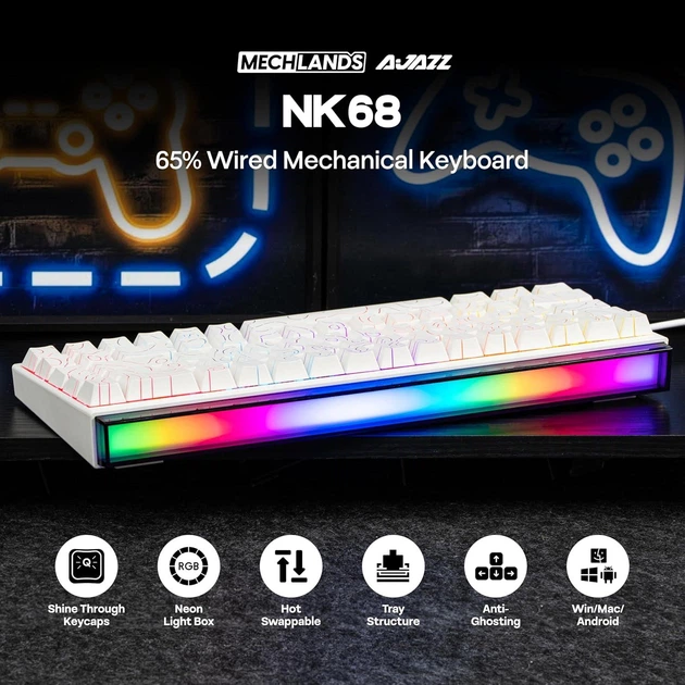 Клавиатура AJAZZ NK68 Белый Цвет Игровая Механическая. с RGB