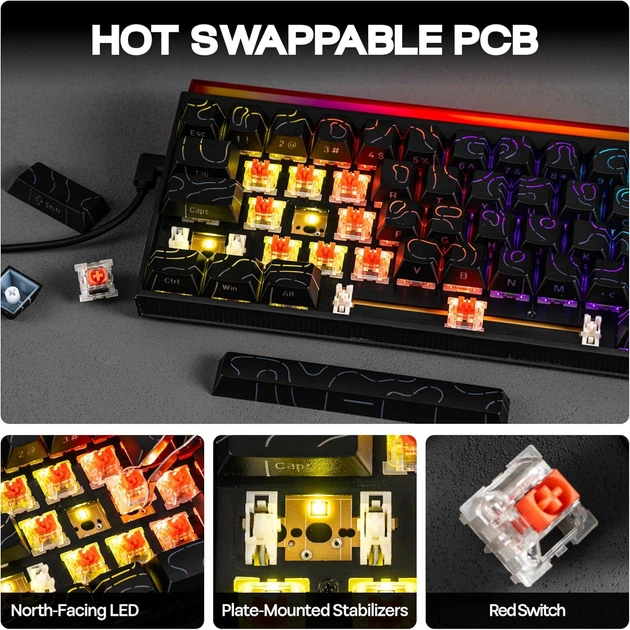 Клавиатура AJAZZ NK68 Черный Цвет Игровая Механическая. с RGB