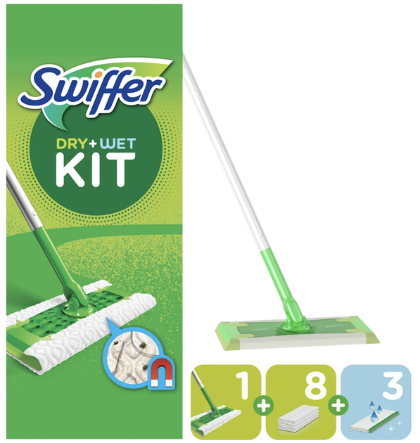 Швабра для мытья пола Swiffer Kit + 8 сухих и 3 влажные салфетки - изображение 2