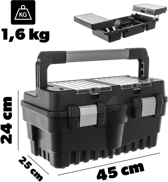 Skrzynia narzędziowa Kadax Laren z 4 organizerami czarna 45 x 25 x 24 cm (5906638308783) - obraz 2