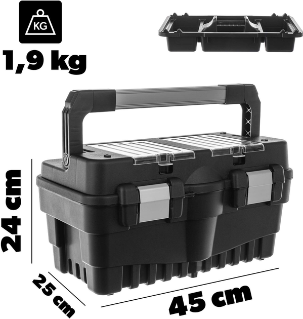 Skrzynia narzędziowa Kadax Varmdo z 2 organizerami czarna 45 x 25 x 24 cm (5906638308745) - obraz 2
