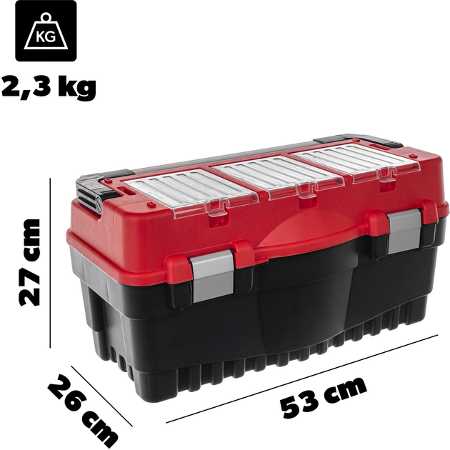 Skrzynia narzędziowa Kadax Varmdo z 3 organizerami czerwona 53 x 26 x 27 cm (5906638308752) - obraz 2