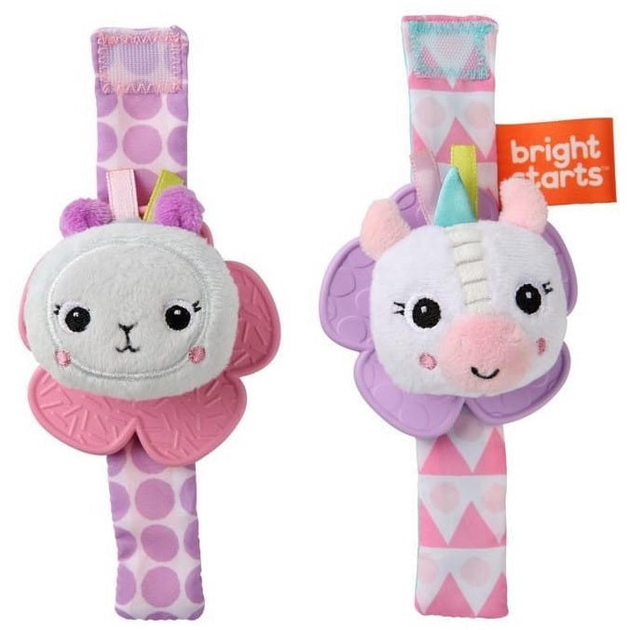 Grzechotka na rękę z gryzakiem Bright Starts Wrist Pals Jednorożec i Lama 0 m + 2 szt (12330) (74451123304) - obraz 1