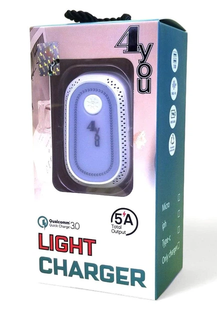 Зарядное устройство 4you A42 QC3.0 с быстрой зарядкой 18W 2USB с ночником White - Фото 3 Зарядное устройство 4you A42 QC3.0 с быстрой зарядкой 18W 2USB с ночником White - изображение 3