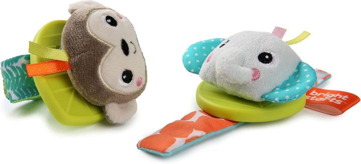 Grzechotka na rękę z gryzakiem Bright Starts Wrist Pals Małpka i Słoń 0 m + 2 szt (12092) (74451120921) - obraz 4