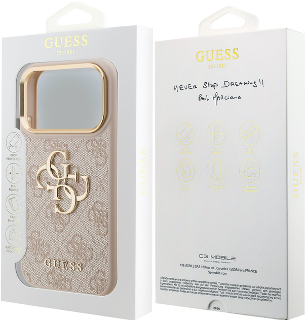 Панель Guess 4G Metal Logo Gold Frame для Apple iPhone 17 Pro Pink (GUHCP17L4GMGCPI) - зображення 7