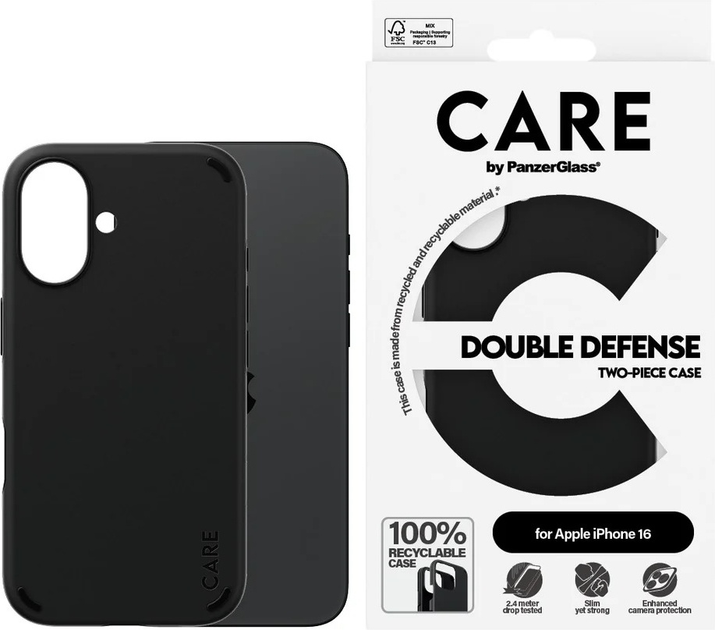 Панель CARE by PanzerGlass Feature Case Double Defense Black для Apple iPhone 16 (5715685003950) - зображення 3
