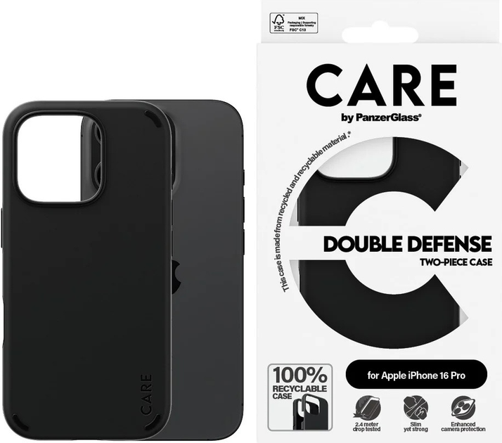 Панель CARE by PanzerGlass Feature Case Double Defense Black для Apple iPhone 16 Pro (5715685003967) - зображення 3