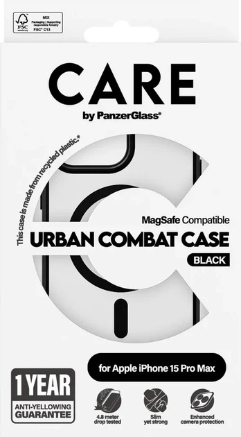Etui CARE by PanzerGlass Flagship Case Transparent Urban Combat w. Black MagSafe do Apple iPhone 15 Pro Max (5715685005633) - obraz 4