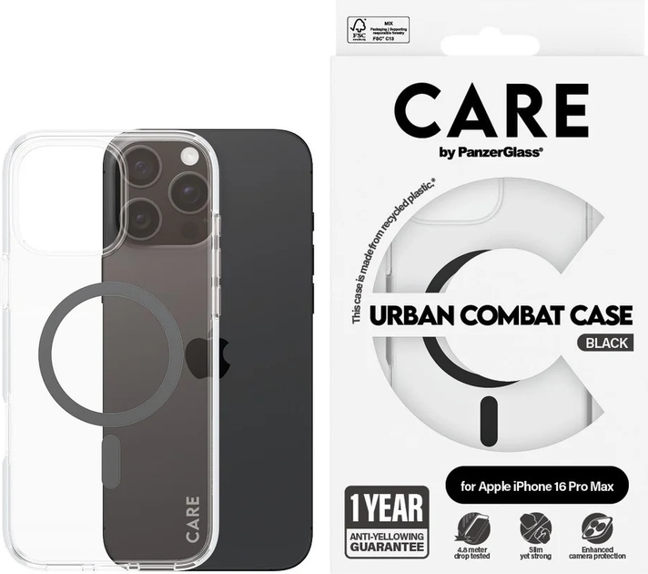 Панель CARE by PanzerGlass Flagship Case Transparent Urban Combat w. Black MagSafe для Apple iPhone 16 Pro Max (5715685004148) - зображення 3