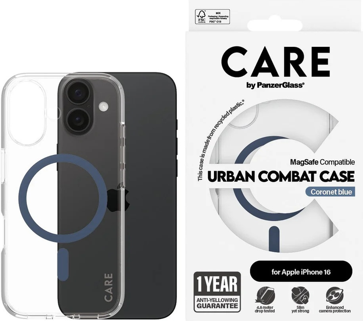 Панель CARE by PanzerGlass Flagship Case Transparent Urban Combat w. Blue MagSafe для Apple iPhone 16 (5715685004315) - зображення 3