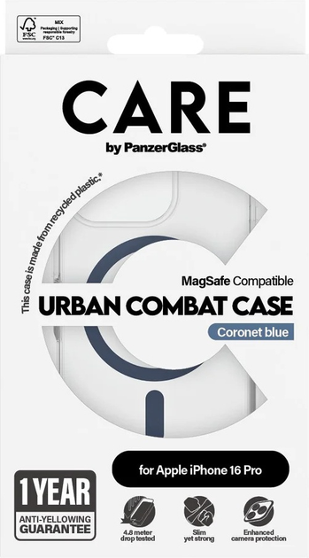 Панель CARE by PanzerGlass Flagship Case Transparent Urban Combat w. Blue MagSafe для Apple iPhone 16 Pro (5715685004322) - зображення 4
